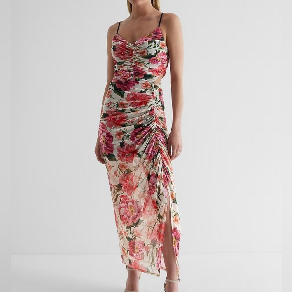 Express Floral Midi Dress - Pink and Green